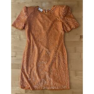 VTG Laurence Kazar Orange Sequin Beaded 100% Silk Mini Dress MP